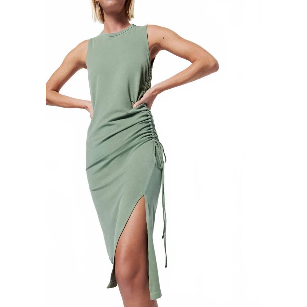 Nation LTD Iris Ruched Crewneck Midi Dress size M Sea‎ Spray Green Sleeveless